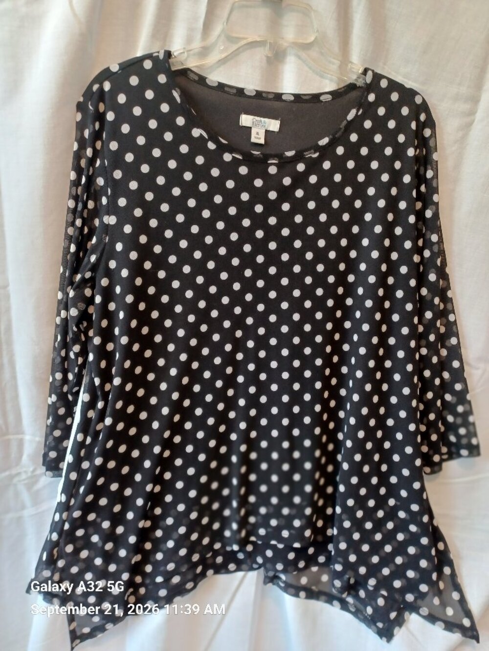 Women's Croft & Barrow Black & White Polka Dot Blouse Top XL